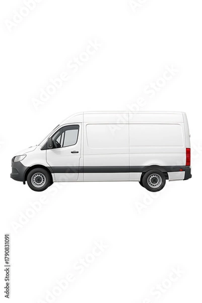 Obraz White delivery van side view transportation vehicle blank mockup High quality Realistic image.