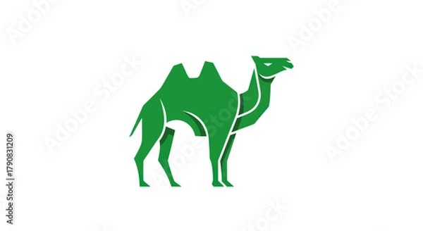 Fototapeta Green camel silhouette on white background vector illustration