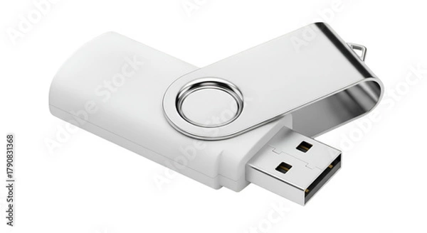 Fototapeta White Swivel USB Flash Drive Isolated on Black storage