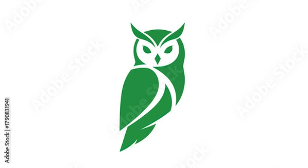 Fototapeta Green owl silhouette on white background for branding and design