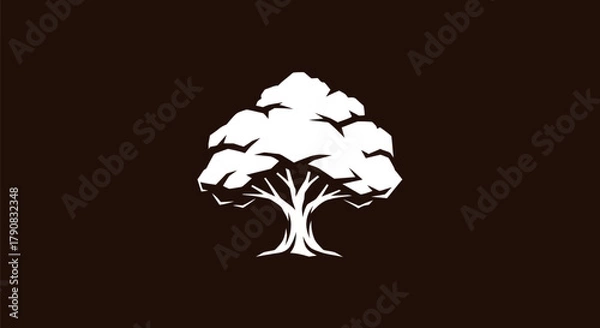 Fototapeta Minimalist white tree silhouette against a dark background design