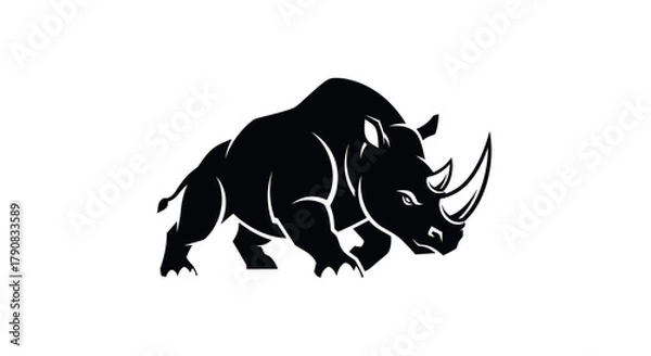 Fototapeta Silhouette of a powerful rhinoceros on white background vector illustration
