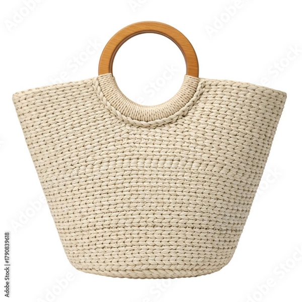 Obraz Woven Straw Tote Bag with Wooden Handles wicker