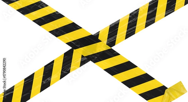 Obraz Yellow and black hazard tape forming an X warning caution