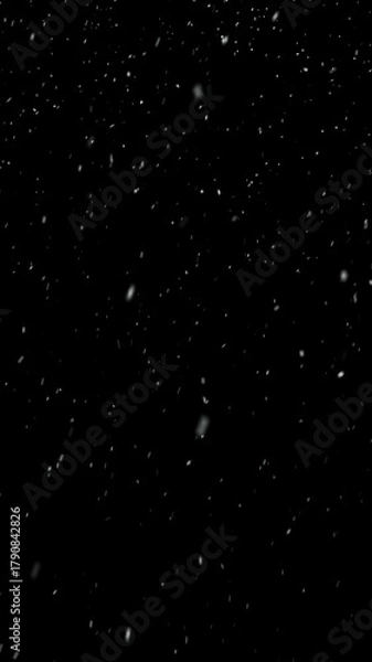 Fototapeta Realistic snow falls across the screen on black background, falling snowflake particle effects for christmas holiday celebration, overlay natural winter storm weather isolated backdrop illustration