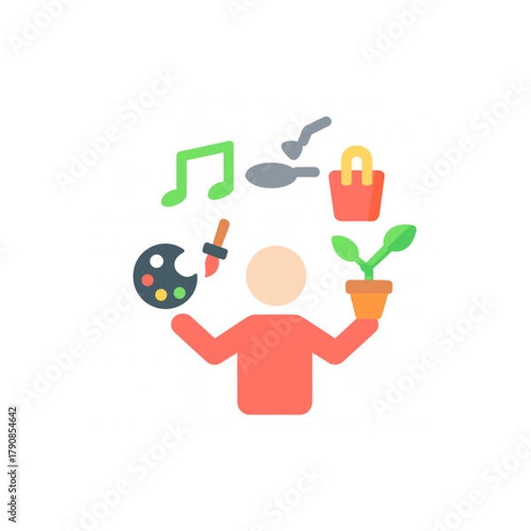 Fototapeta Person juggling diverse passions like art, music, cooking, and gardening symbolizing multifaceted interests and lifestyle