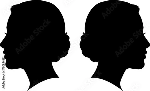 Obraz Mirrored side profile silhouettes duality contrast concept