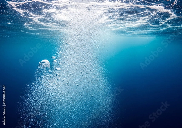 Fototapeta Underwater Bubbles Rising Towards the Sunlit Surface graphic design