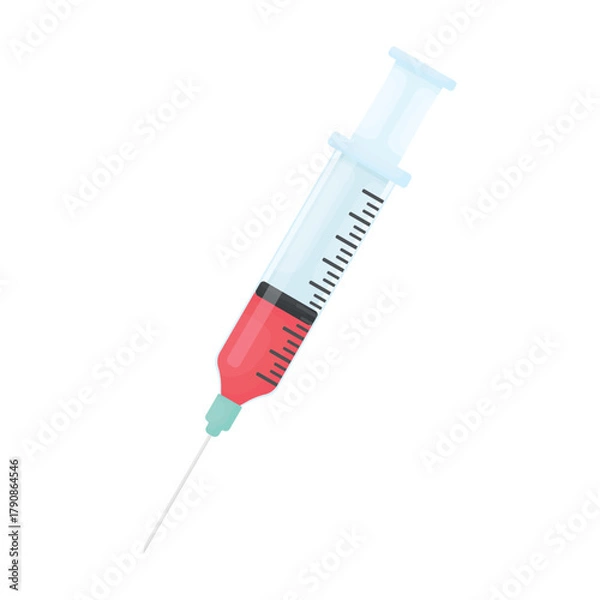 Obraz A syringe with blood on a white background. A medical syringe with a red injection.