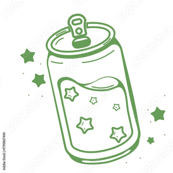 Obraz A delightful vector illustration of a cute, hand-drawn green tin can brightly decorated star patterns. This stylized graphic, perfect for children's decor, packaging, or holiday design accents