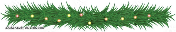 Obraz Christmas Pine Garland with Warm Lights — Festive Evergreen Border for Winter Celebration