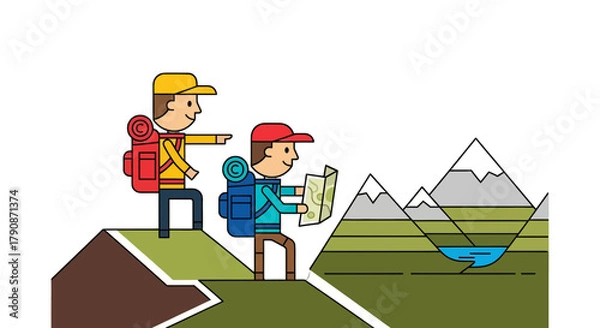 Obraz Adventurous Couple Journeying The Mountainous Terrain With Map And Expedition Gear