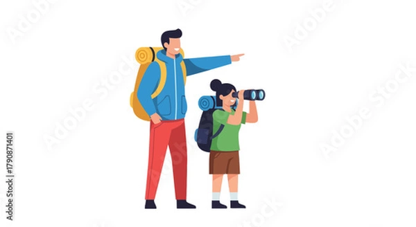 Fototapeta Adventurous Couple In The Mountains Exploring Nature While Using Binoculars In The Wilderness