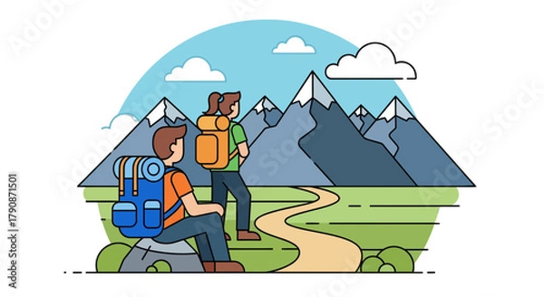 Fototapeta Adventurous Couple Plans Their Ascent Through Majestic Mountains And The Natural World