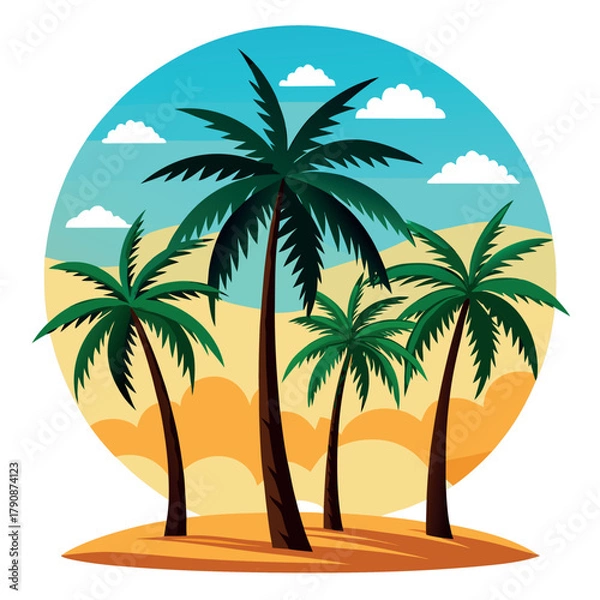 Fototapeta Tropical palm tree pattern with sunset colors and beach background