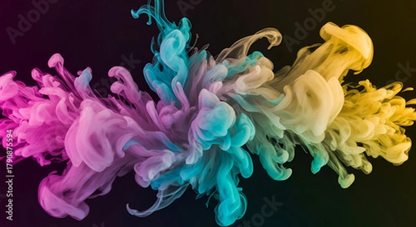Fototapeta Vibrant ink in water spreading fluidly, colorful abstract design