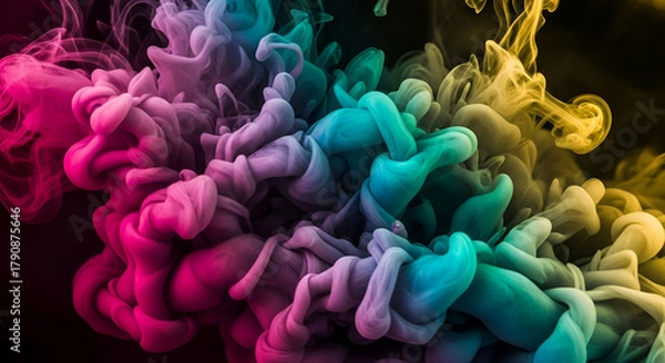 Fototapeta Vibrant liquid color swirl; dynamic abstract ink fusion in water