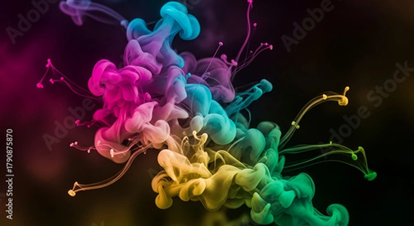 Fototapeta Rainbow ink swirls in water, vibrant fluid abstract motion art