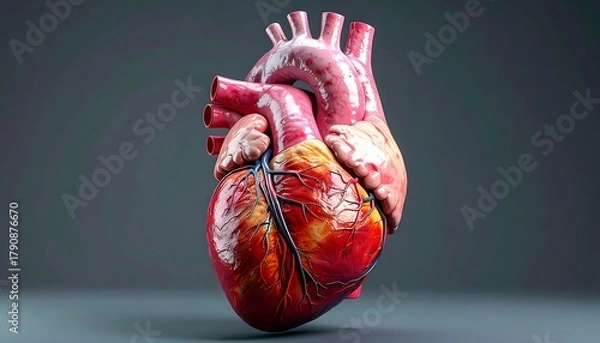 Obraz Realistic heart model shows intricate textures and colors on gray background