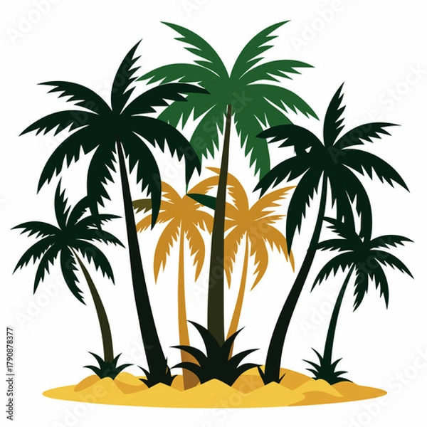 Fototapeta Tropical palm tree pattern with sunset colors and beach background