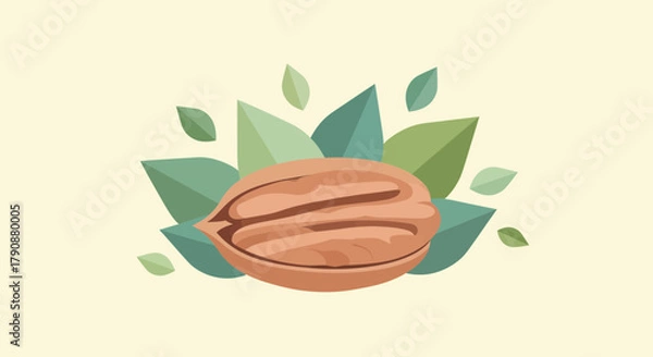 Obraz Aesthetic Illustration Of A Detailed Nut With Green Leaves In Creamy Background
