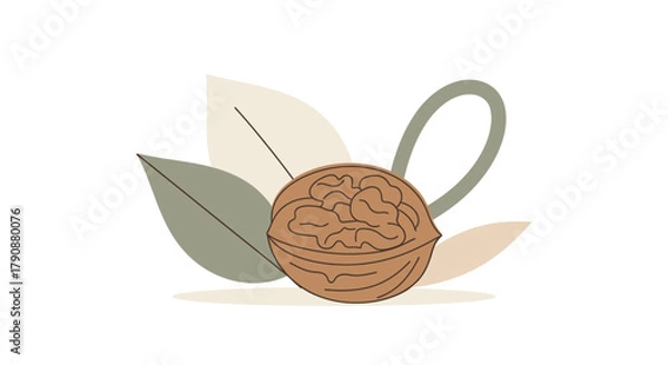 Obraz Aesthetic Walnut Illustration With Soft Leaves and Natural Elements in Organic Composition