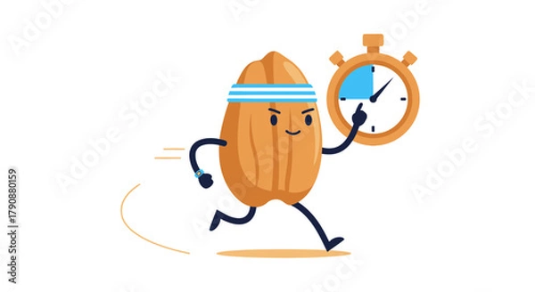 Obraz Almond Character Running with Stopwatch Showing Fitness and Time Management Illustration