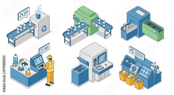 Obraz Isometric recycling process industrial conveyor systems and waste management