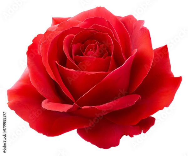 Fototapeta Detailed Red Rose Bloom with Layered Petals on a transparent background, cut out