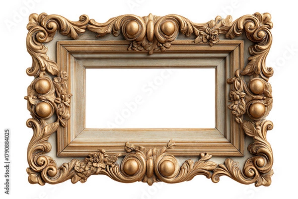 Fototapeta Ornate Golden Oval Frame with Floral Accents on a transparent background, cut out