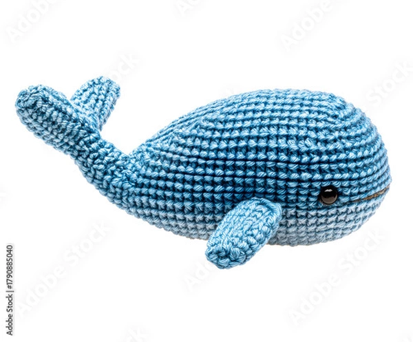 Fototapeta Blue Knitted Whale Toy on a transparent background, cut out