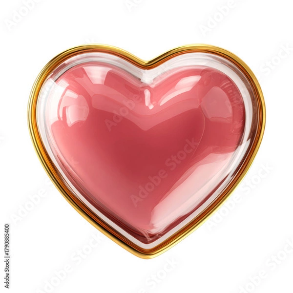 Fototapeta Glass Heart Object with Gold Rim on a transparent background, cut out