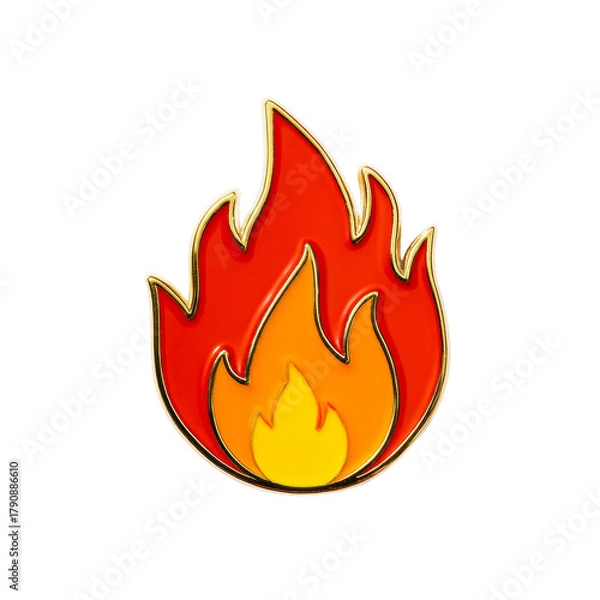 Fototapeta Golden Enamel Pin Shaped Like Orange Flame on a transparent background, cut out