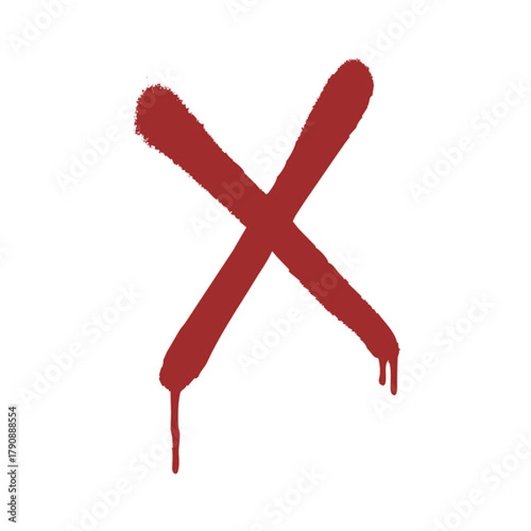 Fototapeta Crimson spray paint cross isolated on a white background