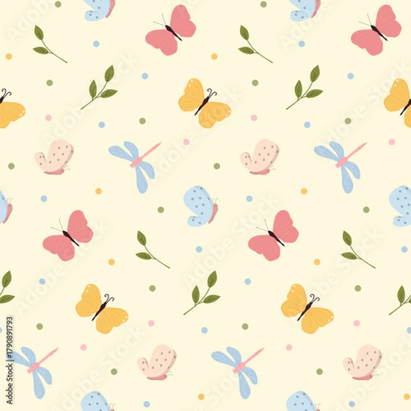 Obraz Seamless pattern with butterflies, summer, vector illustration