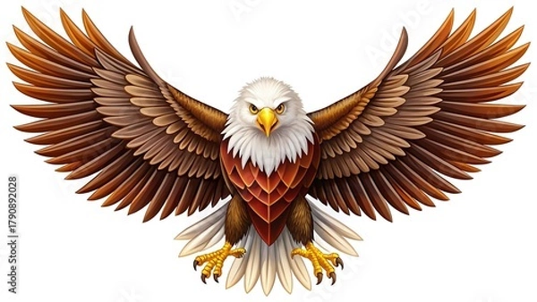 Fototapeta Majestic bald eagle with wings spread wide in flight