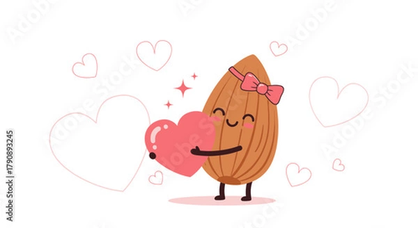 Fototapeta Charming Almond Cartoon Character With a Heart Embracing Love and Affection