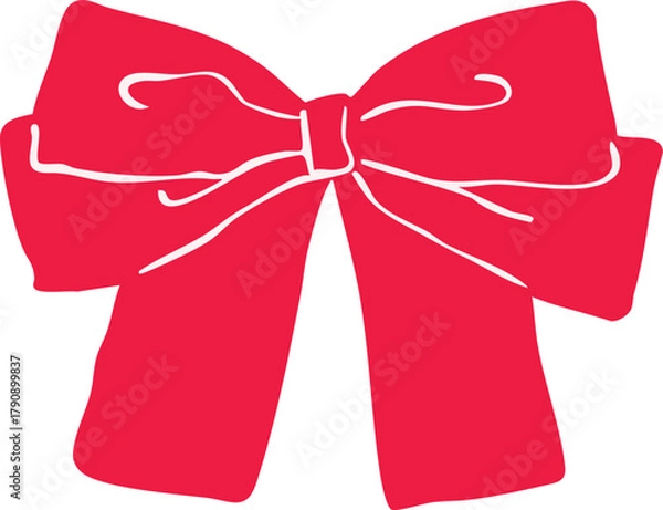 Obraz Minimalist red Christmas bow line art — elegant holiday ribbon illustration, simple festive decoration, Scandinavian winter vector for modern seasonal cards and design projects.