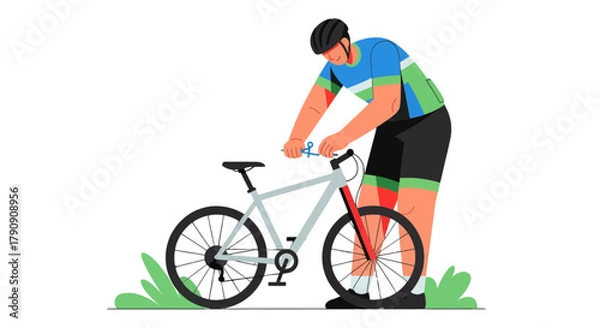 Obraz Cyclist Preparing For Ride Next to Bicycle With A Black Background Design Vector