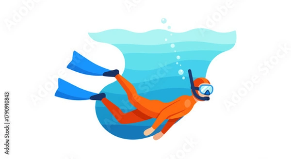 Obraz Diver Explores Underwater World With Snorkel and Fins In A Digital Illustration