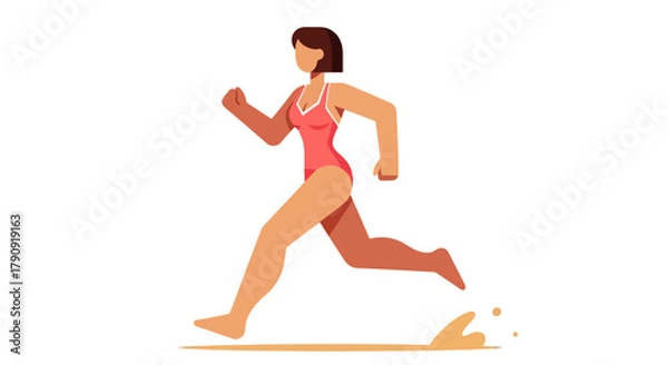 Obraz Woman Running on Beach With Splash Illustration, Perfect For Summer Themes