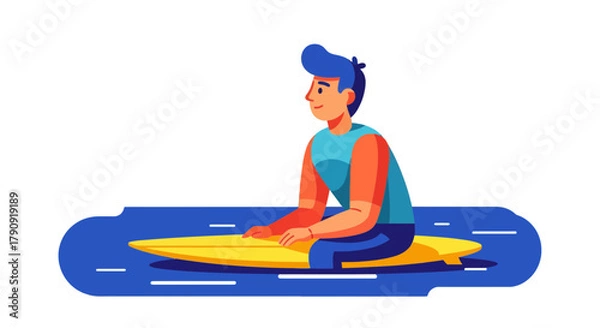 Fototapeta Young Surfer Waiting On His Surfboard In The Ocean, Isolated On Black Background