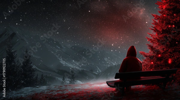 Obraz winter night solitude in red light