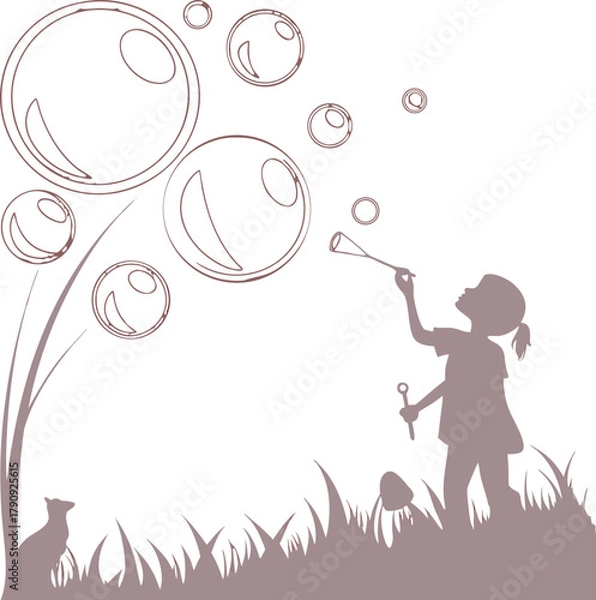 Obraz Joyful child creating magical bubbles on a sunny day, embodying childhood wonder and carefree moments
