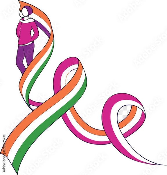 Obraz Woman with vibrant ribbon symbolizing national pride and unity, celebrating heritage with elegance and grace.