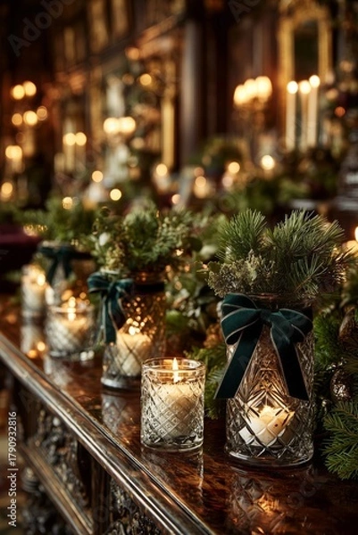Obraz Candles Glow Warmly on a Festive Table in an Elegantly Decorated Interior