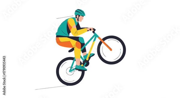 Obraz Vibrant Cyclist Executing a Wheelie with Energetic Colors on a Black Background