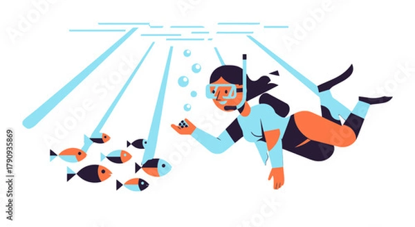 Fototapeta Underwater Exploration: A Diver's Encounter with Marine Life and Artistic Concept