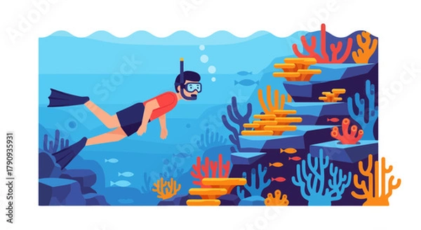 Fototapeta Underwater Exploration: A Diver's Journey Through the Colorful Coral Reefs