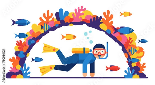 Fototapeta Underwater Exploration: A Vector Illustration Showcasing Diving in a Vibrant Coral Reef